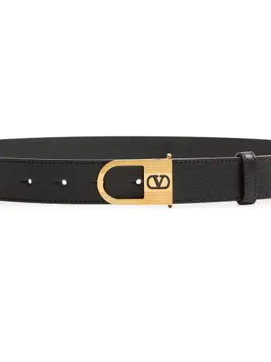 Valentino Garavani Men's VLogo Signature 30MM Belt in Shiny Calfskin - Black | Thumbnail 4 Valentino Garavani Men's VLogo Signature 30MM Belt in Shiny Calfskin - Black | Thumbnail 4