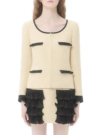 Valentino Garavani Women's Plain Wool Tweed Jacket - Almond Black - Size 8 | Thumbnail 2 Valentino Garavani Women's Plain Wool Tweed Jacket - Almond Black - Size 8 | Thumbnail 2