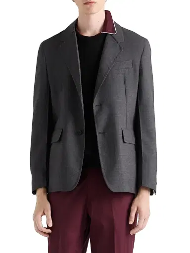 Prada Men's Single-Breasted Wool Blend Jacket - Grey | Thumbnail 2 Prada Men's Single-Breasted Wool Blend Jacket - Grey | Thumbnail 2