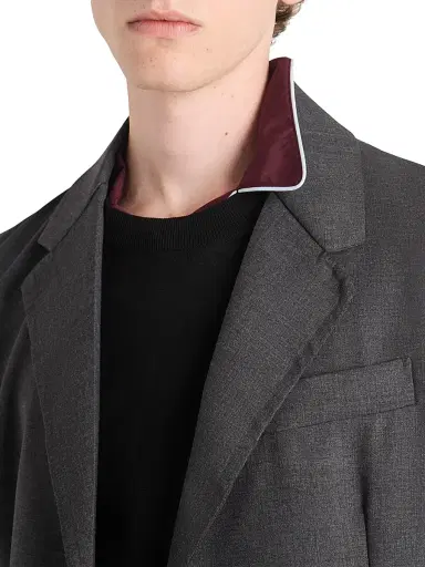 Prada Men's Single-Breasted Wool Blend Jacket - Grey | Thumbnail 6 Prada Men's Single-Breasted Wool Blend Jacket - Grey | Thumbnail 6