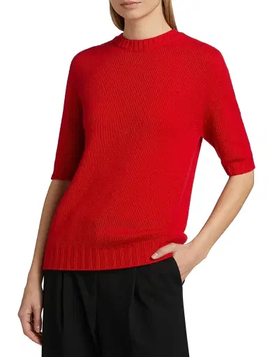 Fabiana Filippi Women's Gauzed Cashmere Short-Sleeve Sweater - Lacca | Thumbnail 3 Fabiana Filippi Women's Gauzed Cashmere Short-Sleeve Sweater - Lacca | Thumbnail 3