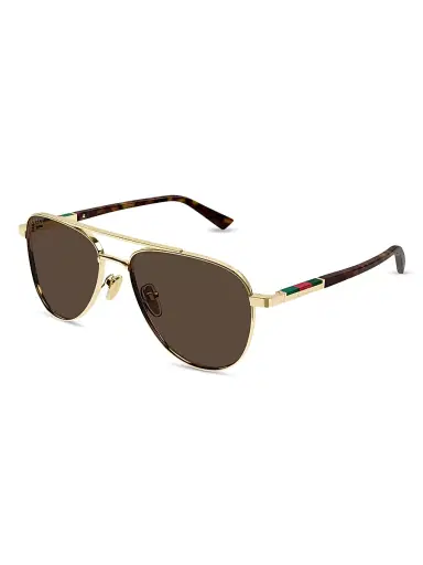 Gucci Men's Subtle Web 56MM Aviator Sunglasses - Gold Brown | Thumbnail 1 Gucci Men's Subtle Web 56MM Aviator Sunglasses - Gold Brown | Thumbnail 1