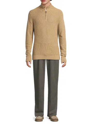 Vince Men's Geo-Jacquard Quarter-Zip Sweater - River Sand - Size XXL | Thumbnail 2 Vince Men's Geo-Jacquard Quarter-Zip Sweater - River Sand - Size XXL | Thumbnail 2