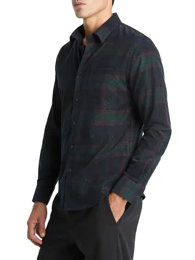 Vince Men's Holme Plaid Cotton French Placket Shirt - Coastal Combo | Thumbnail 2 Vince Men's Holme Plaid Cotton French Placket Shirt - Coastal Combo | Thumbnail 2