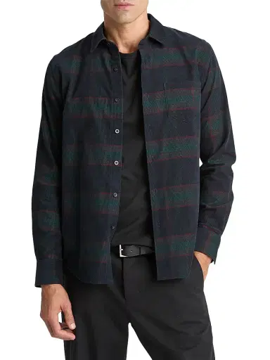 Vince Men's Holme Plaid Cotton French Placket Shirt - Coastal Combo | Thumbnail 1 Vince Men's Holme Plaid Cotton French Placket Shirt - Coastal Combo | Thumbnail 1