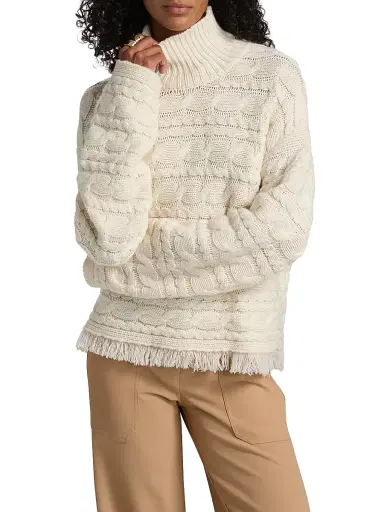 Guest In Residence Women's Cable-Knit Wool-Cashmere Turtleneck Sweater - Cream | Thumbnail 3 Guest In Residence Women's Cable-Knit Wool-Cashmere Turtleneck Sweater - Cream | Thumbnail 3