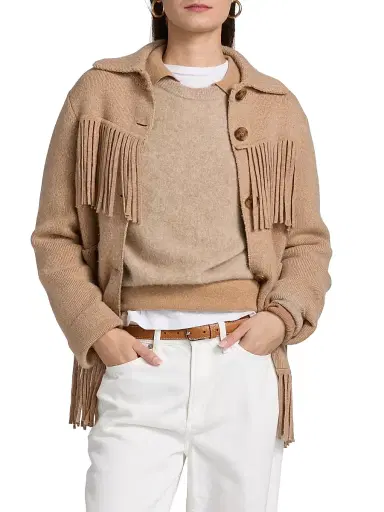 Guest in Residence Women's Western Fringe Wool-Cashmere Jacket - Dune | Thumbnail 3 Guest in Residence Women's Western Fringe Wool-Cashmere Jacket - Dune | Thumbnail 3