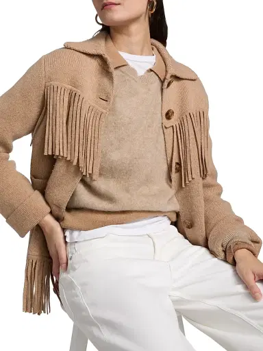 Guest in Residence Women's Western Fringe Wool-Cashmere Jacket - Dune | Thumbnail 6 Guest in Residence Women's Western Fringe Wool-Cashmere Jacket - Dune | Thumbnail 6