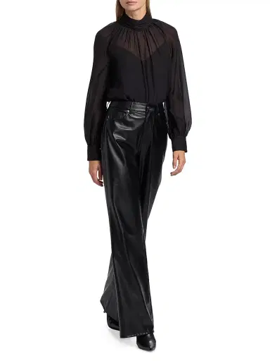 Veronica Beard Women's Kasey Faux Leather Wide-Leg Pants - Black | Thumbnail 2 Veronica Beard Women's Kasey Faux Leather Wide-Leg Pants - Black | Thumbnail 2