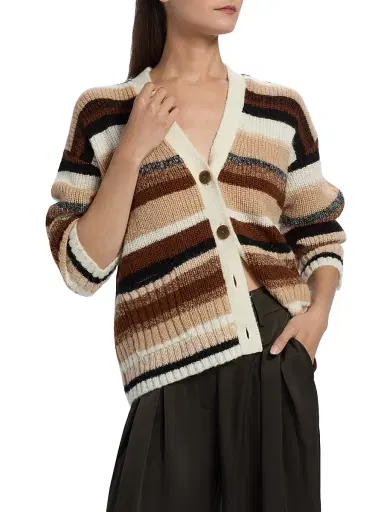 Ramy Brook Women's Caroline Striped V-Neck Cardigan - Neutral Stripe | Thumbnail 3 Ramy Brook Women's Caroline Striped V-Neck Cardigan - Neutral Stripe | Thumbnail 3