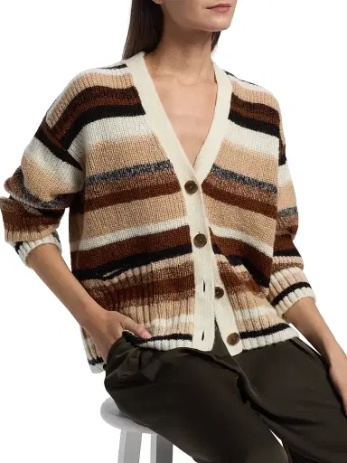 Ramy Brook Women's Caroline Striped V-Neck Cardigan - Neutral Stripe | Thumbnail 6 Ramy Brook Women's Caroline Striped V-Neck Cardigan - Neutral Stripe | Thumbnail 6