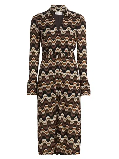 Ramy Brook Women's Lydia Swirled Belted Midi-Dress - Black Multi | Thumbnail 1 Ramy Brook Women's Lydia Swirled Belted Midi-Dress - Black Multi | Thumbnail 1