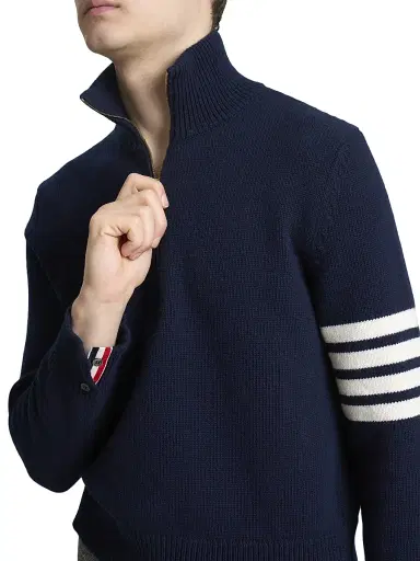 Thom Browne Men's 4-Bar Stripe Virgin Wool Half-Zip Sweater - Navy - Size Medium | Thumbnail 6 Thom Browne Men's 4-Bar Stripe Virgin Wool Half-Zip Sweater - Navy - Size Medium | Thumbnail 6