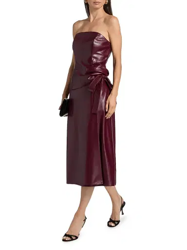 Milly Women's Faux-Leather Side-Tie Midi-Skirt - Deep Burgundy | Thumbnail 2 Milly Women's Faux-Leather Side-Tie Midi-Skirt - Deep Burgundy | Thumbnail 2