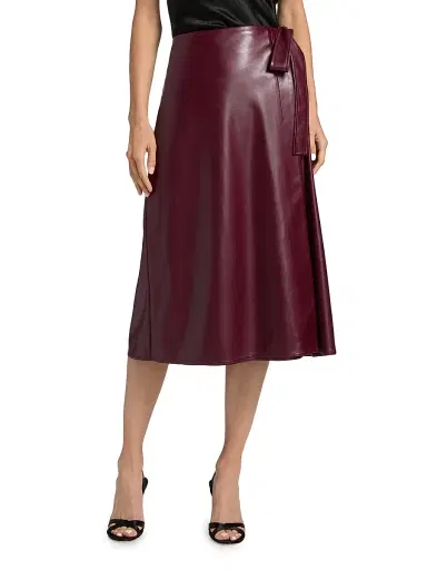 Milly Women's Faux-Leather Side-Tie Midi-Skirt - Deep Burgundy | Thumbnail 3 Milly Women's Faux-Leather Side-Tie Midi-Skirt - Deep Burgundy | Thumbnail 3