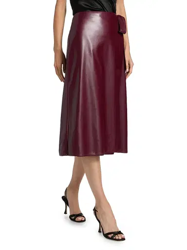 Milly Women's Faux-Leather Side-Tie Midi-Skirt - Deep Burgundy | Thumbnail 4 Milly Women's Faux-Leather Side-Tie Midi-Skirt - Deep Burgundy | Thumbnail 4