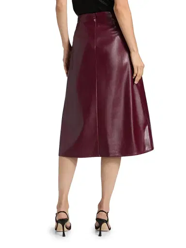 Milly Women's Faux-Leather Side-Tie Midi-Skirt - Deep Burgundy | Thumbnail 5 Milly Women's Faux-Leather Side-Tie Midi-Skirt - Deep Burgundy | Thumbnail 5