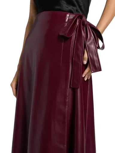Milly Women's Faux-Leather Side-Tie Midi-Skirt - Deep Burgundy | Thumbnail 6 Milly Women's Faux-Leather Side-Tie Midi-Skirt - Deep Burgundy | Thumbnail 6