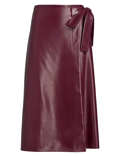Milly Women's Faux-Leather Side-Tie Midi-Skirt - Deep Burgundy | Thumbnail 1 Milly Women's Faux-Leather Side-Tie Midi-Skirt - Deep Burgundy | Thumbnail 1