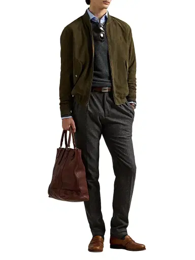 Polo Ralph Lauren Men's Suede Zip-Front Bomber Jacket - Dark Loden | Thumbnail 2 Polo Ralph Lauren Men's Suede Zip-Front Bomber Jacket - Dark Loden | Thumbnail 2