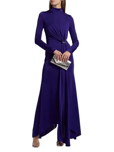 Halston Women's Mya Hardware-Accented Jersey Long-Sleeve Dress - Blue Violet - Size 2 | Thumbnail 2 Halston Women's Mya Hardware-Accented Jersey Long-Sleeve Dress - Blue Violet - Size 2 | Thumbnail 2