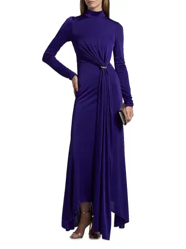 Halston Women's Mya Hardware-Accented Jersey Long-Sleeve Dress - Blue Violet - Size 2 | Thumbnail 3 Halston Women's Mya Hardware-Accented Jersey Long-Sleeve Dress - Blue Violet - Size 2 | Thumbnail 3