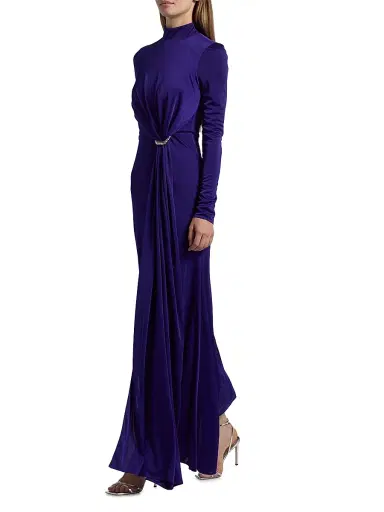 Halston Women's Mya Hardware-Accented Jersey Long-Sleeve Dress - Blue Violet - Size 2 | Thumbnail 4 Halston Women's Mya Hardware-Accented Jersey Long-Sleeve Dress - Blue Violet - Size 2 | Thumbnail 4
