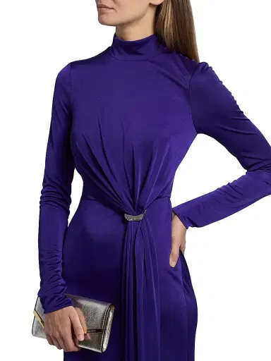 Halston Women's Mya Hardware-Accented Jersey Long-Sleeve Dress - Blue Violet - Size 2 | Thumbnail 6 Halston Women's Mya Hardware-Accented Jersey Long-Sleeve Dress - Blue Violet - Size 2 | Thumbnail 6