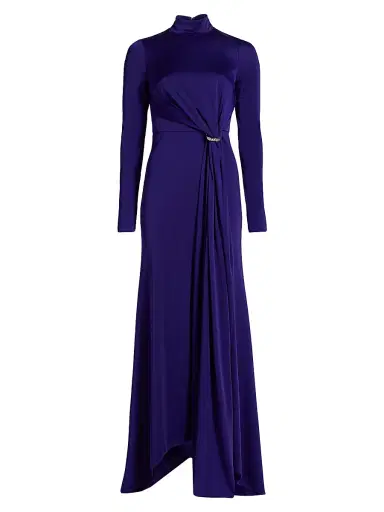 Halston Women's Mya Hardware-Accented Jersey Long-Sleeve Dress - Blue Violet - Size 2 | Thumbnail 1 Halston Women's Mya Hardware-Accented Jersey Long-Sleeve Dress - Blue Violet - Size 2 | Thumbnail 1