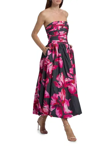 AMUR Women's Helena Floral Bubble-Hem Midi-Dress - Rosewood Flora | Thumbnail 2 AMUR Women's Helena Floral Bubble-Hem Midi-Dress - Rosewood Flora | Thumbnail 2