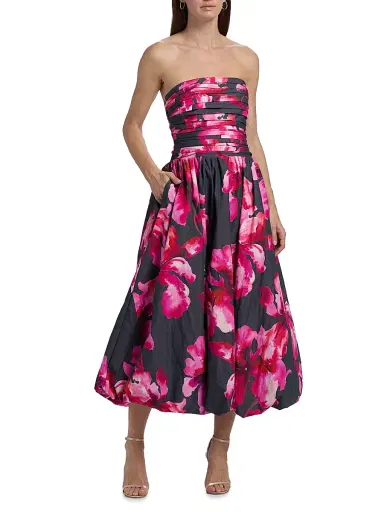 AMUR Women's Helena Floral Bubble-Hem Midi-Dress - Rosewood Flora | Thumbnail 3 AMUR Women's Helena Floral Bubble-Hem Midi-Dress - Rosewood Flora | Thumbnail 3
