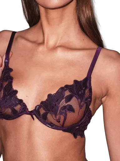 Fleur du Mal Women's Lily Embroidered Demi Bra - Aubergine - Size 38C | Thumbnail 3 Fleur du Mal Women's Lily Embroidered Demi Bra - Aubergine - Size 38C | Thumbnail 3