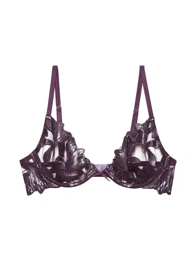 Fleur du Mal Women's Lily Embroidered Demi Bra - Aubergine - Size 38C | Thumbnail 1 Fleur du Mal Women's Lily Embroidered Demi Bra - Aubergine - Size 38C | Thumbnail 1