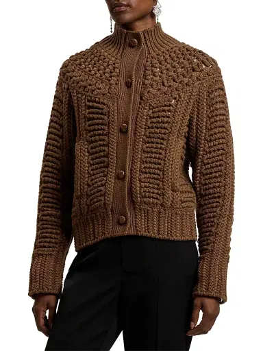 Ralph Lauren Collection Women's Mixed Stitch Cashmere Cardigan - Cognac | Thumbnail 3 Ralph Lauren Collection Women's Mixed Stitch Cashmere Cardigan - Cognac | Thumbnail 3