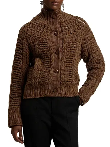 Ralph Lauren Collection Women's Mixed Stitch Cashmere Cardigan - Cognac | Thumbnail 1 Ralph Lauren Collection Women's Mixed Stitch Cashmere Cardigan - Cognac | Thumbnail 1