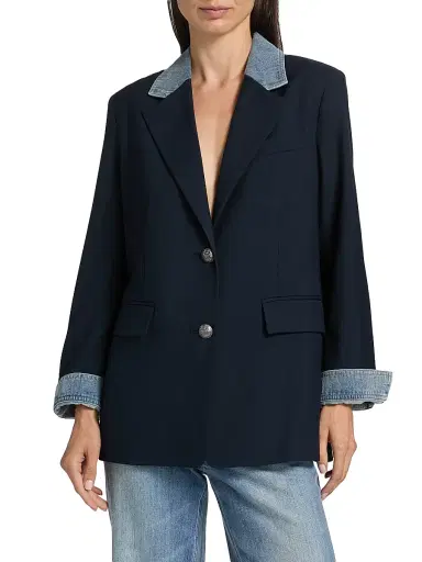 Kobi Halperin Women's Silva Mixed-Media Wool-Blend Jacket - Navy | Thumbnail 3 Kobi Halperin Women's Silva Mixed-Media Wool-Blend Jacket - Navy | Thumbnail 3