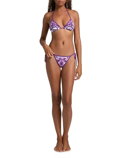 Dolce & Gabbana Women's Majolica Triangle Bikini - Mix Maiolica Viola | Thumbnail 2 Dolce & Gabbana Women's Majolica Triangle Bikini - Mix Maiolica Viola | Thumbnail 2
