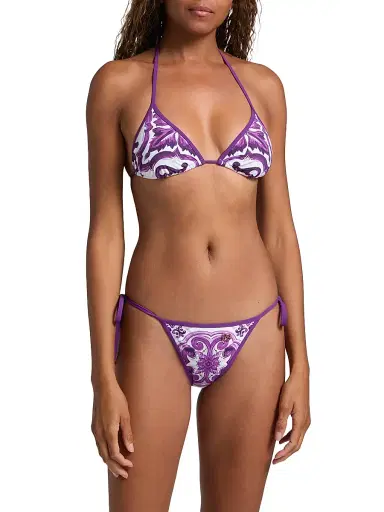 Dolce & Gabbana Women's Majolica Triangle Bikini - Mix Maiolica Viola | Thumbnail 3 Dolce & Gabbana Women's Majolica Triangle Bikini - Mix Maiolica Viola | Thumbnail 3