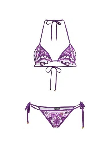 Dolce & Gabbana Women's Majolica Triangle Bikini - Mix Maiolica Viola | Thumbnail 1 Dolce & Gabbana Women's Majolica Triangle Bikini - Mix Maiolica Viola | Thumbnail 1