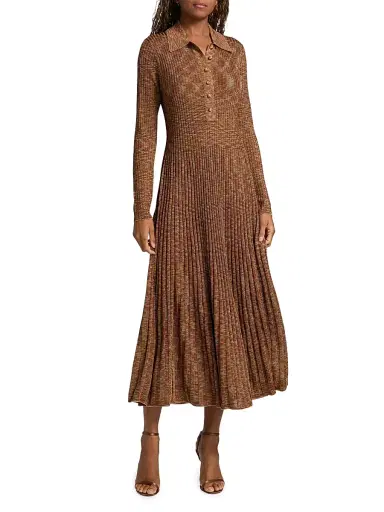 Zimmermann Women's Mouline Rib-Knit Midi-Dress - Chocolate Multi | Thumbnail 3 Zimmermann Women's Mouline Rib-Knit Midi-Dress - Chocolate Multi | Thumbnail 3