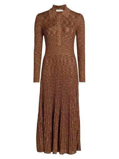 Zimmermann Women's Mouline Rib-Knit Midi-Dress - Chocolate Multi | Thumbnail 1 Zimmermann Women's Mouline Rib-Knit Midi-Dress - Chocolate Multi | Thumbnail 1