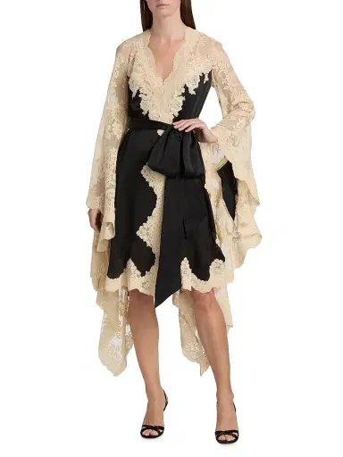 Zimmermann Women's Hypnotic Lace & Satin Wrap Dress - Black | Thumbnail 2 Zimmermann Women's Hypnotic Lace & Satin Wrap Dress - Black | Thumbnail 2