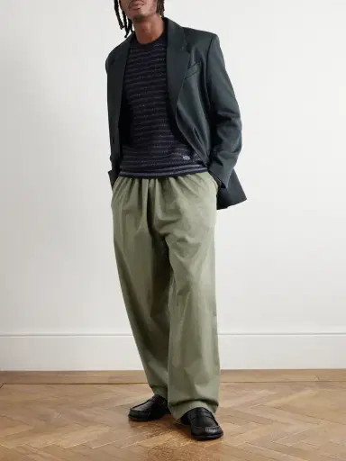 Loewe Wide-Leg Belted Garment-Dyed Cotton-Satin Trousers - Men | Thumbnail 2 Loewe Wide-Leg Belted Garment-Dyed Cotton-Satin Trousers - Men | Thumbnail 2