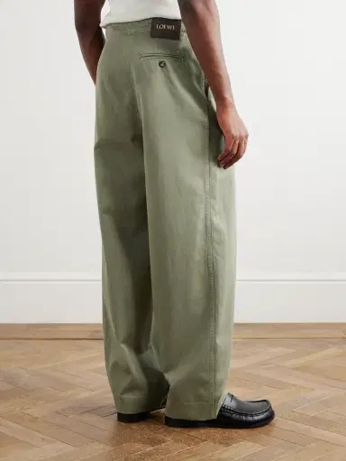 Loewe Wide-Leg Belted Garment-Dyed Cotton-Satin Trousers - Men | Thumbnail 4 Loewe Wide-Leg Belted Garment-Dyed Cotton-Satin Trousers - Men | Thumbnail 4
