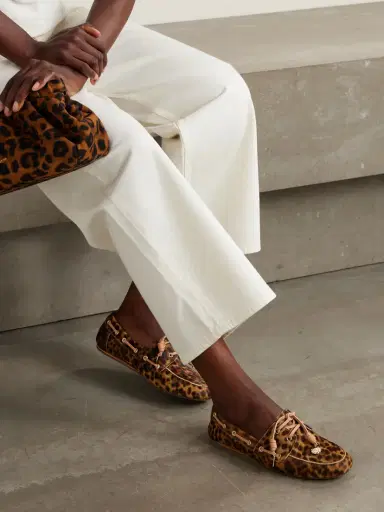 Ancient Greek Sandals Pliaria Leopard-print Leather-trimmed Calf Hair Boat Shoes | Thumbnail 2 Ancient Greek Sandals Pliaria Leopard-print Leather-trimmed Calf Hair Boat Shoes | Thumbnail 2