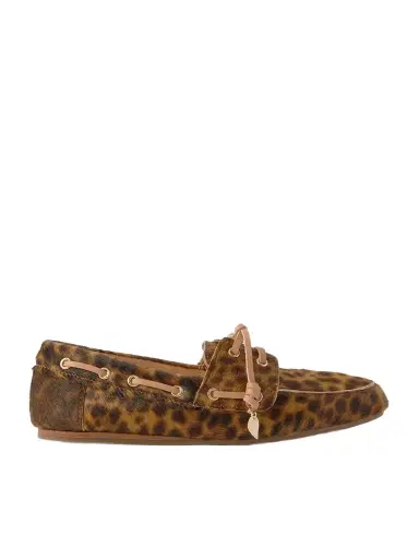 Ancient Greek Sandals Pliaria Leopard-print Leather-trimmed Calf Hair Boat Shoes | Thumbnail 1 Ancient Greek Sandals Pliaria Leopard-print Leather-trimmed Calf Hair Boat Shoes | Thumbnail 1