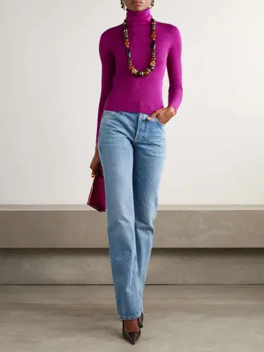Saint Laurent Ribbed Wool, Cashmere And ilk-blend Turtleneck weater | Thumbnail 2 Saint Laurent Ribbed Wool, Cashmere And ilk-blend Turtleneck weater | Thumbnail 2
