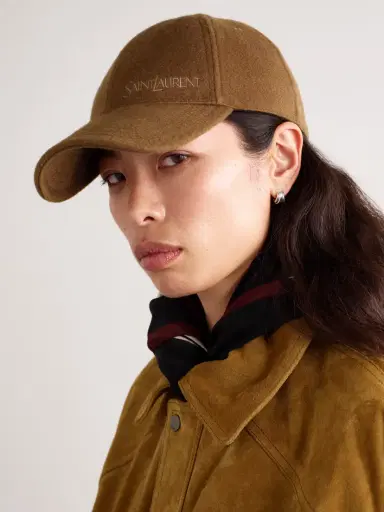 Saint Laurent Embroidered Brushed-cashmere Baseball Cap | Thumbnail 2 Saint Laurent Embroidered Brushed-cashmere Baseball Cap | Thumbnail 2