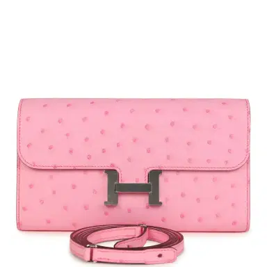HERMÈS Hermes Constance To Go Wallet Bubblegum Ostrich Palladium Hardware | Thumbnail 1 HERMÈS Hermes Constance To Go Wallet Bubblegum Ostrich Palladium Hardware | Thumbnail 1