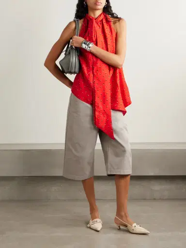 Acne Studios Scarf-detailed Printed Silk-jacquard Top | Thumbnail 2 Acne Studios Scarf-detailed Printed Silk-jacquard Top | Thumbnail 2